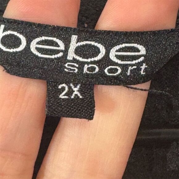 Bebe Sport Black Hoodie 2X Plus Size Logo Tape Athleisure Streetwear Y2K Core - Picture 7 of 7